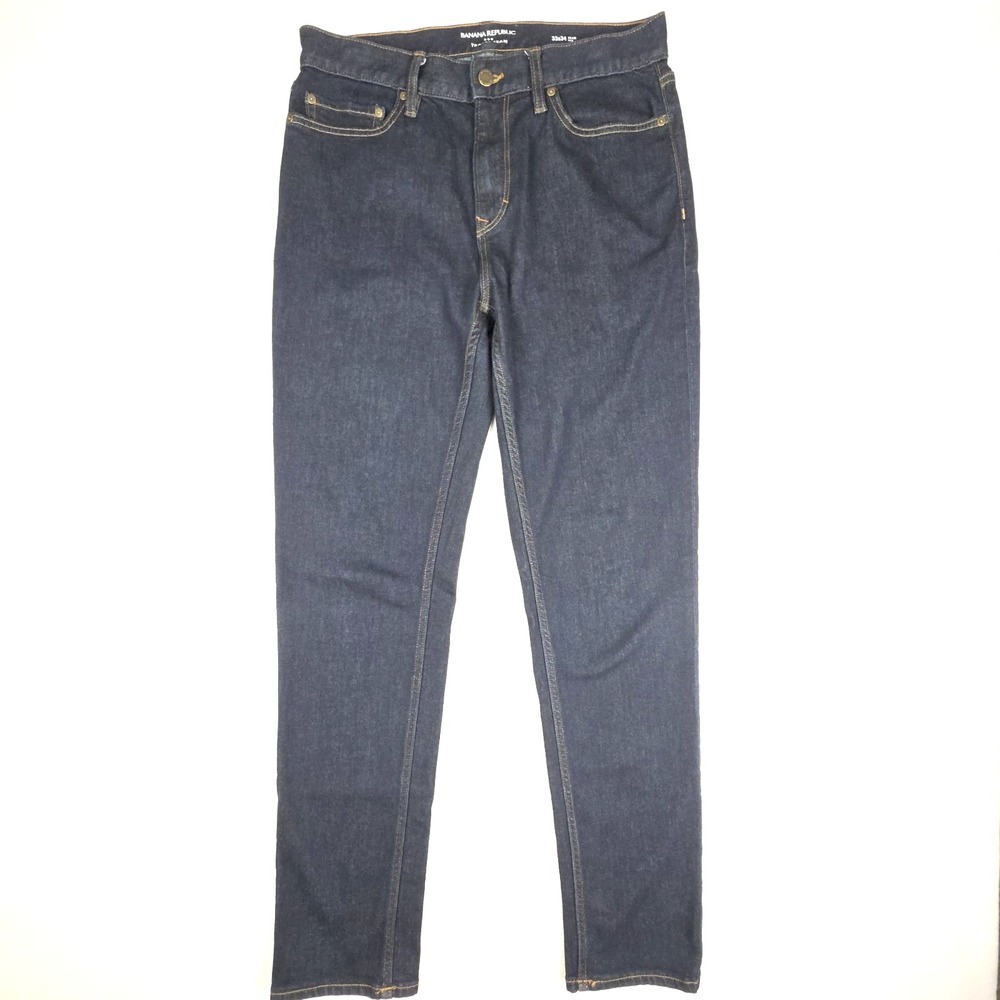 Banana Republic Mens Travel‎ Jeans 33x34 (32") Slim Straight Fit Denim Dark Blue - Picture 2 of 12
